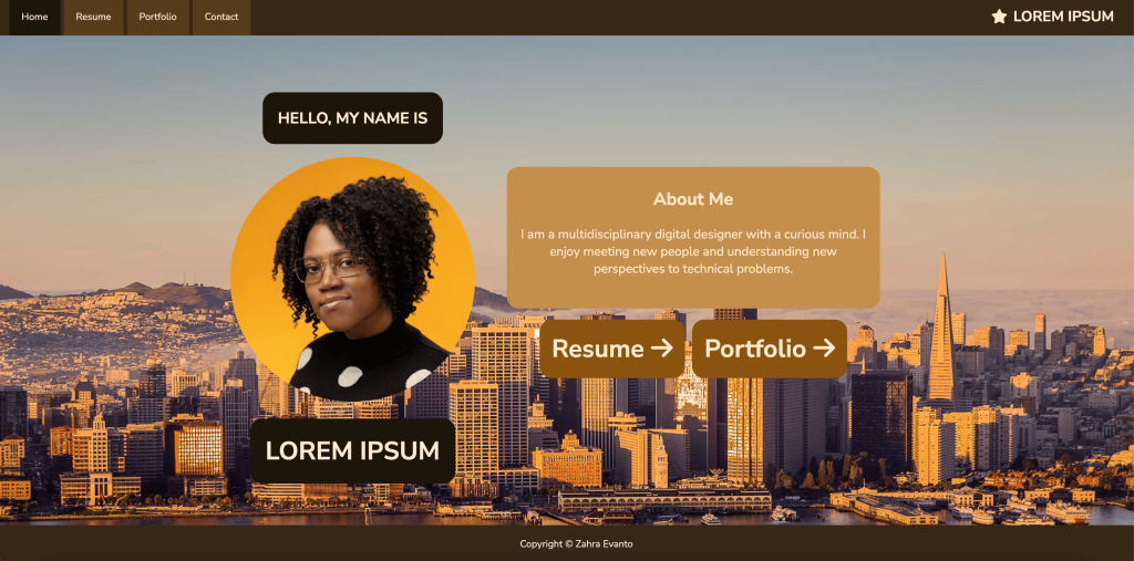 Home page of resume template.